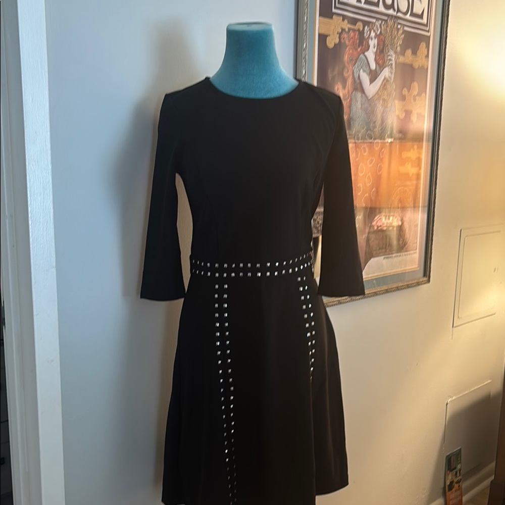 Black Fitted Sheath Dress with 3/4 Sleeves
